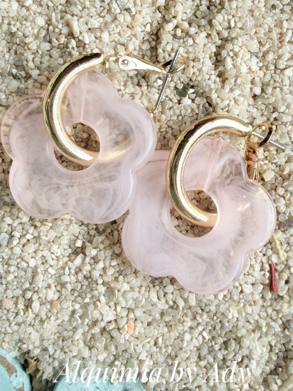 Alquimia Blush Pink Flower Hoop Earrings with Gold Hoops